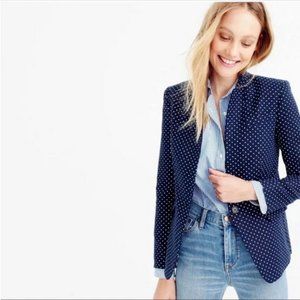 J. Crew Regent Blazer Navy White Polkadot Preppy Academia Linen Blazer Jacket